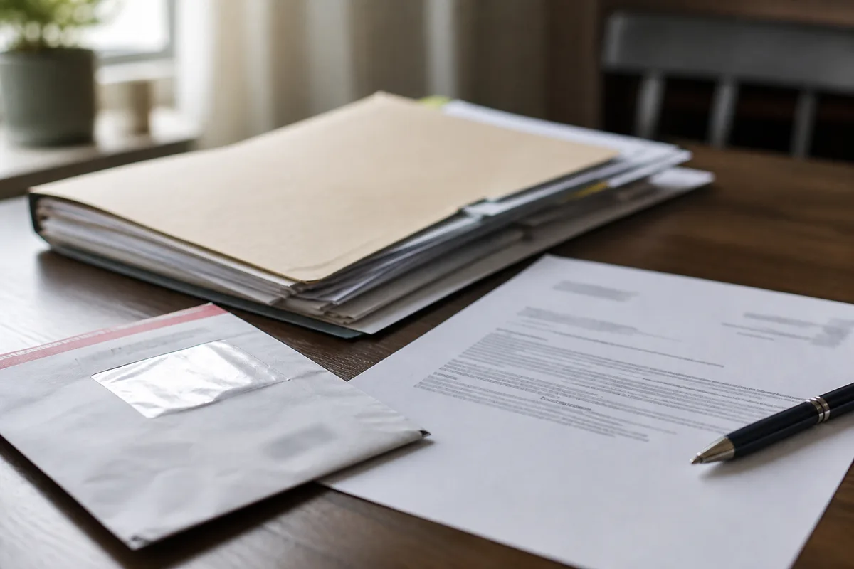 Courrier recommandé de mise en demeure posé sur une table avec dossier administratif