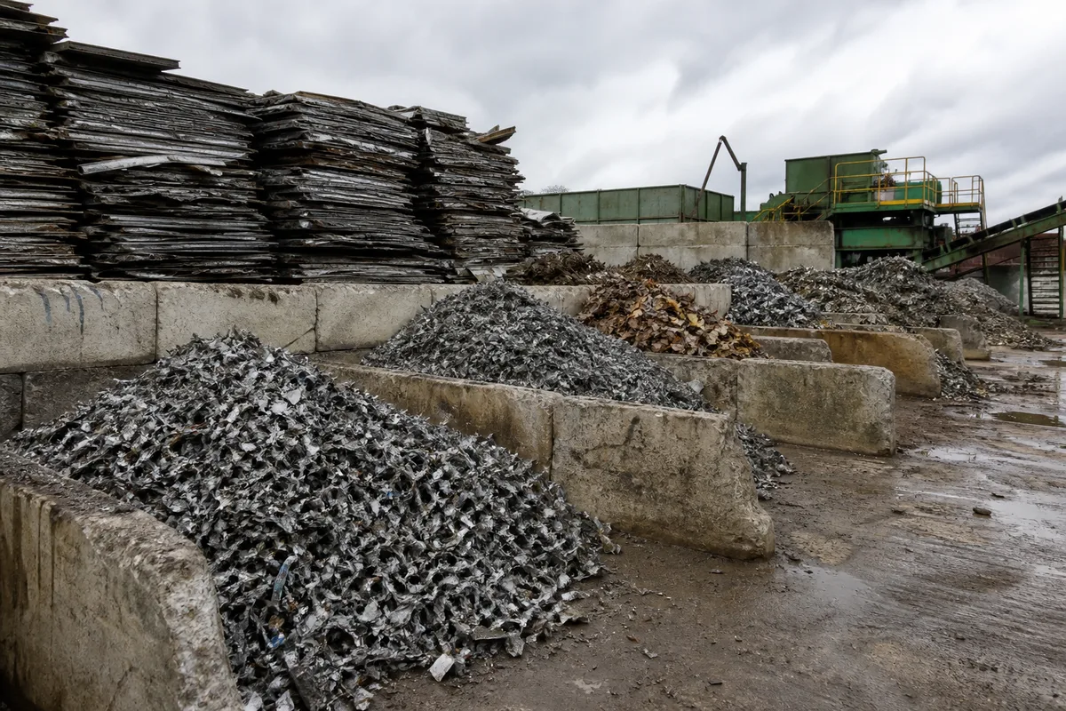 Fragments de métaux triés après broyage dans une installation de recyclage